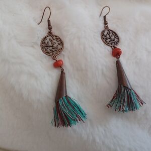 Bohemian Copper and Turquoise Tassel Earrings